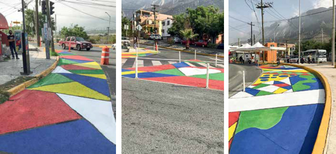 Imagen 1. Pintura acrílica sobre asfalto, ubicado en Av. Corregidora y Av. Manuel J. Clohuthier, San Pedro Garza García, Nuevo León. Fuente: Antonio Pichardo Murillo.