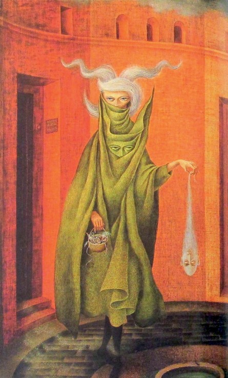 Imagen 3. Mujer saliendo del Psicoanalista. Fotografía tomada de la portada del libro: Cinco Llaves del Mundo Secreto de Remedios Varo.