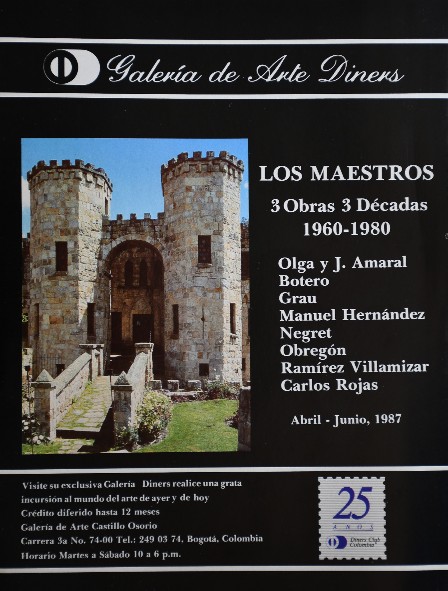 Galería Diners. Exposición “Los maestros tres obras tres décadas 1960-1980.” Abril junio 1987. Bogotá. Fuente: Arte en Colombia.