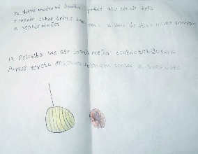 Imagen 1. Narrativa de niño Alejandro (seudónimo), 11 años. Dabeiba, Antioquia. 2021. Foto: Eliana Chacón.“Yo quiero mucho mi gatita, porque ella me hace sentir feliz, y cuando estoy triste me siento al lado de ella y ya me comienzo a sentir mejor. La pelotita me hace sentir mejor, cuando tengo rabia porque rebota entonces la boto contra el suelo duro.”