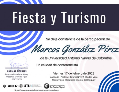 Constancia de participación en el evento Fiesta y Turismo por parte del docente Marcos González Pérez.Fuente: archivo personal.